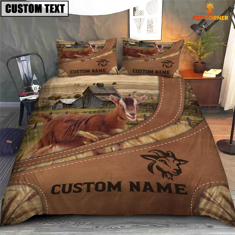 Custom Name Goat On Farm Bedding Set