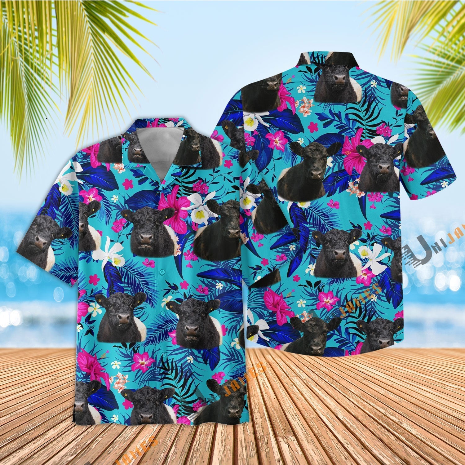 Belted Galloway Cool Flower Color Hawaiian Shirt