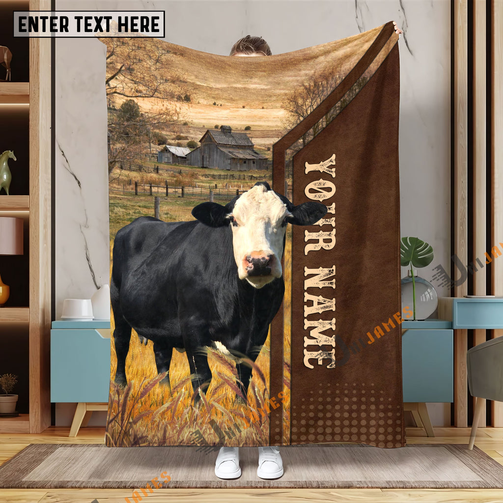 Personalized Name Black Baldy Farming Life Pattern Blanket