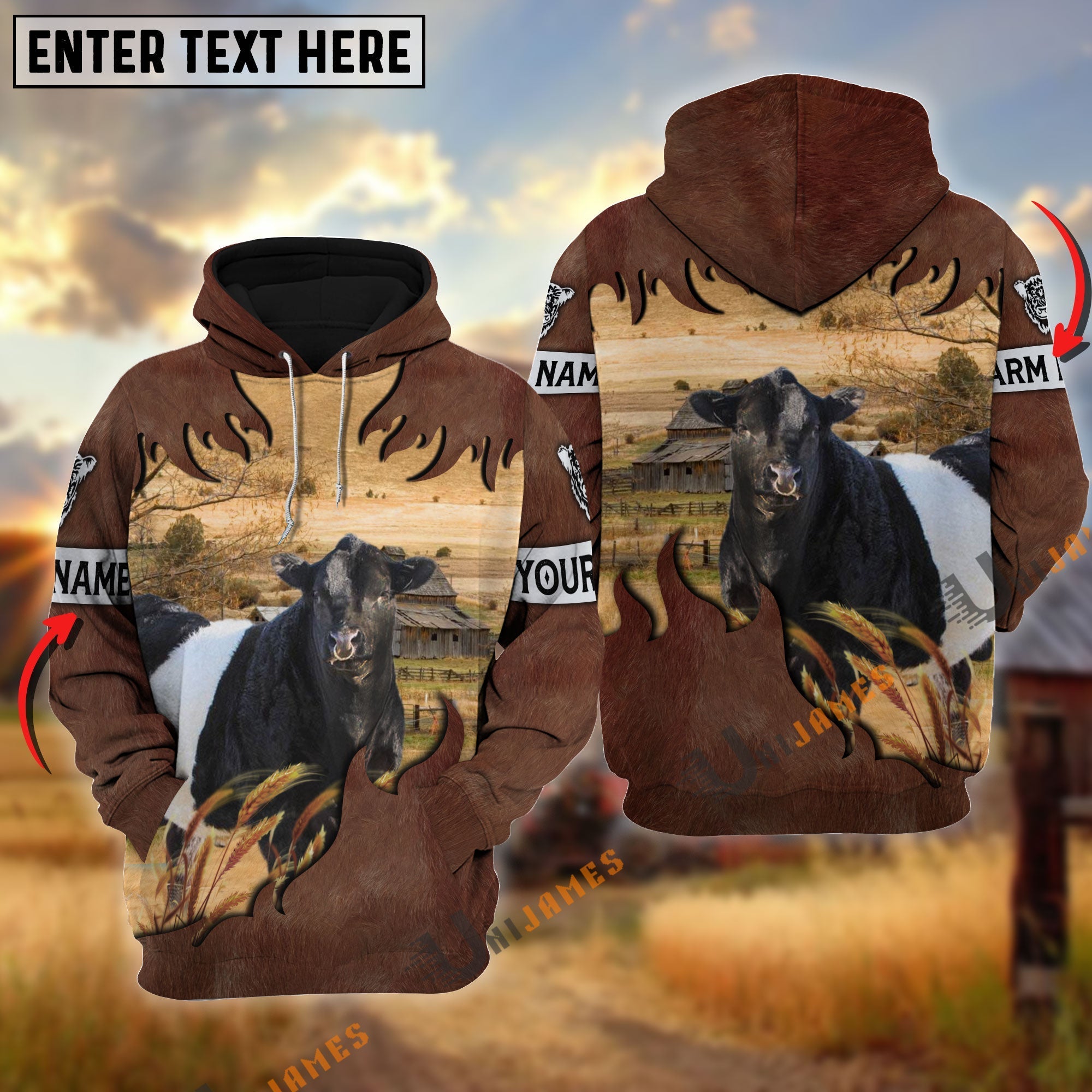 Belted Galloway Brown Hair Pattern Personalized Name 3D Hoodie