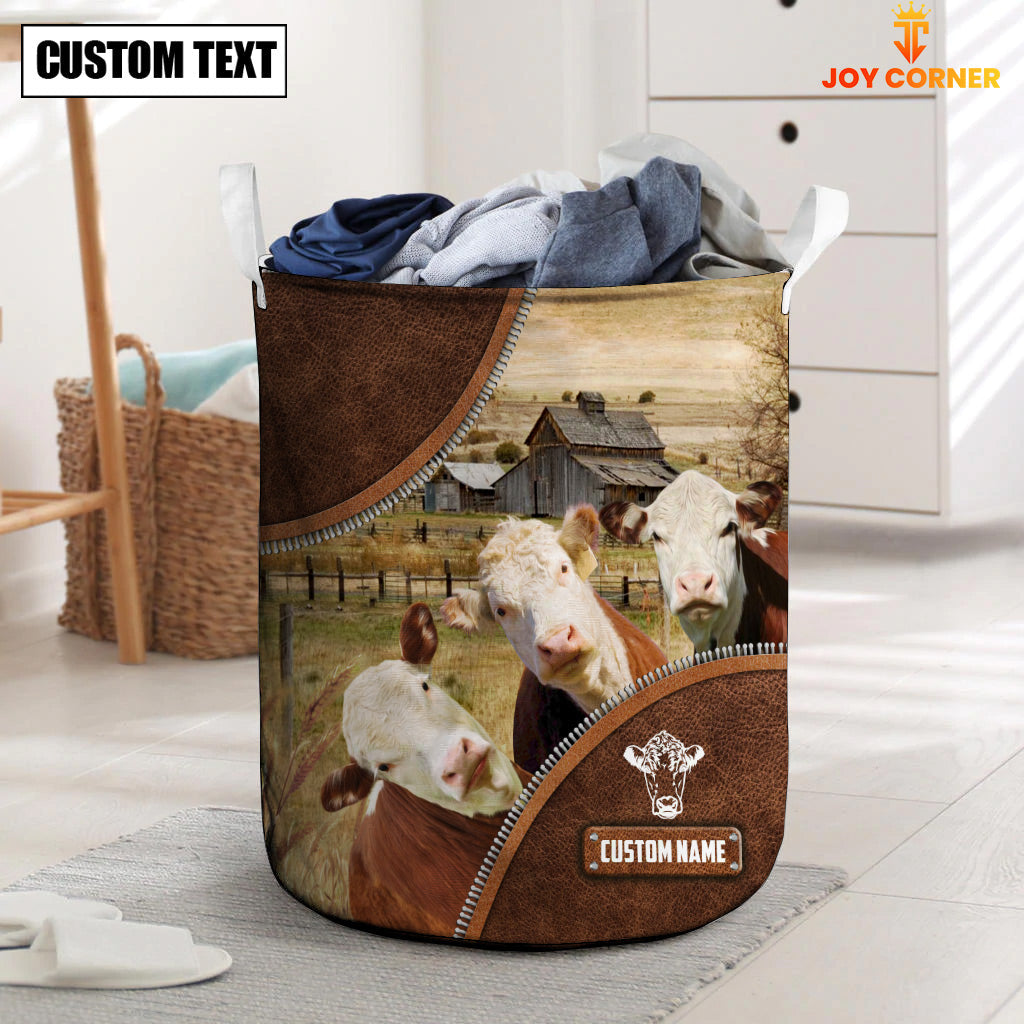 Hereford Cow Custom Name Laundry Basket