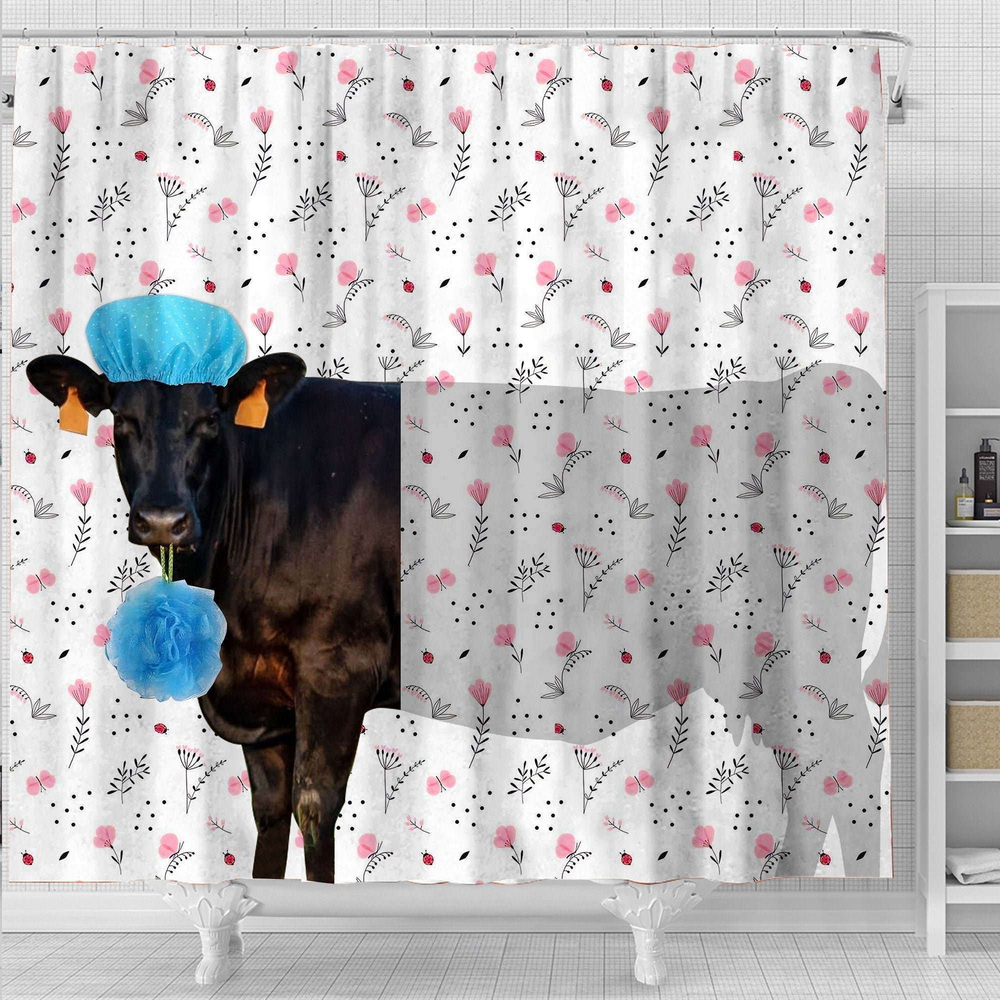 Black Angus Flower 3D Shower Curtain