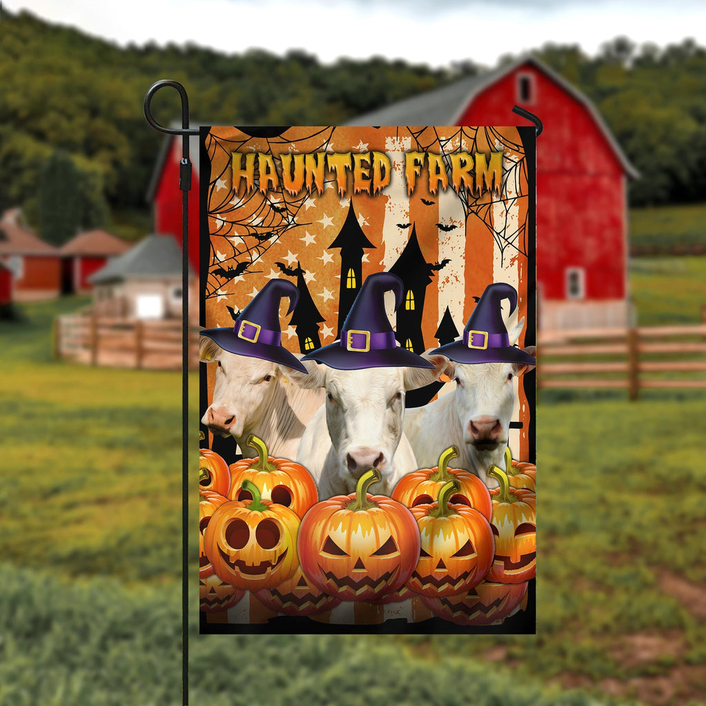 Charolais Cattle Haunted Farm Halloween Flag