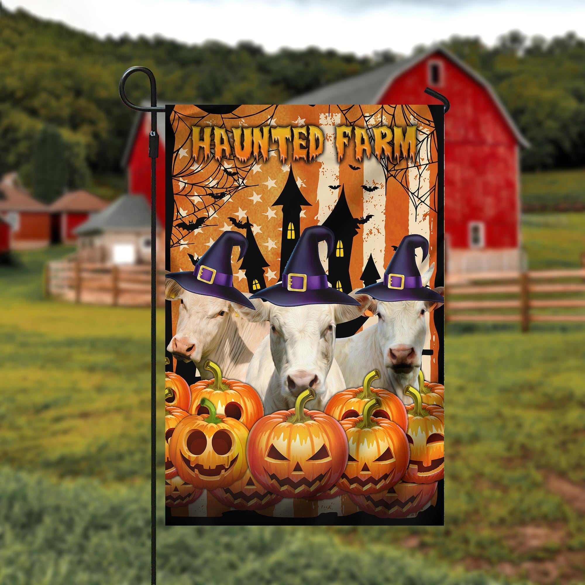 Charolais Cattle Haunted Farm Halloween Flag
