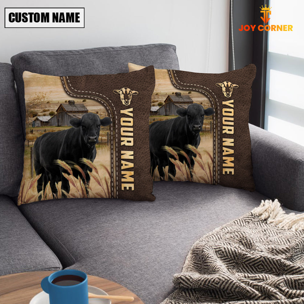 Black Angus Custom Name Leather Pattern Pillow Case