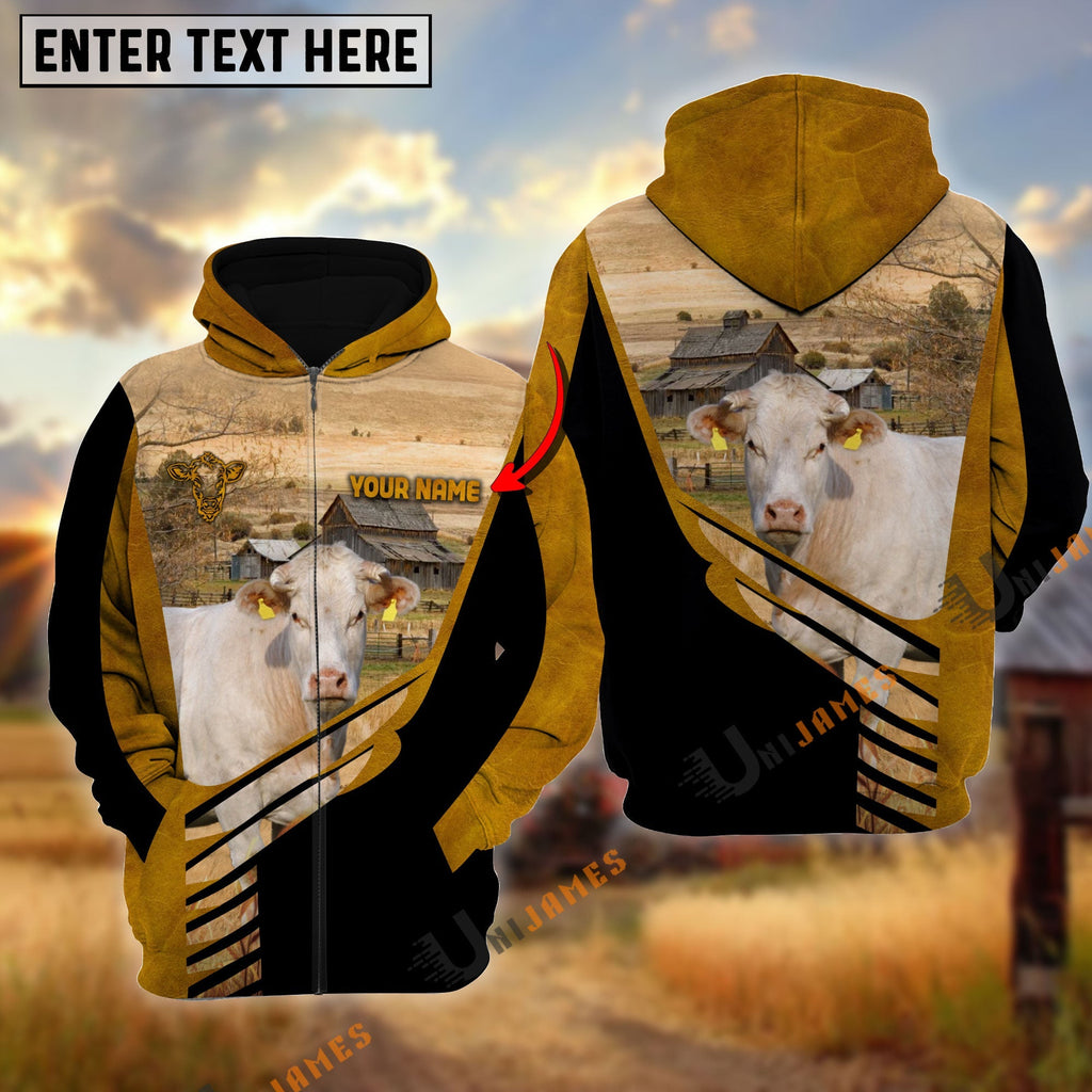 Lucky Charolais On Farm Personalized Name Hoodie