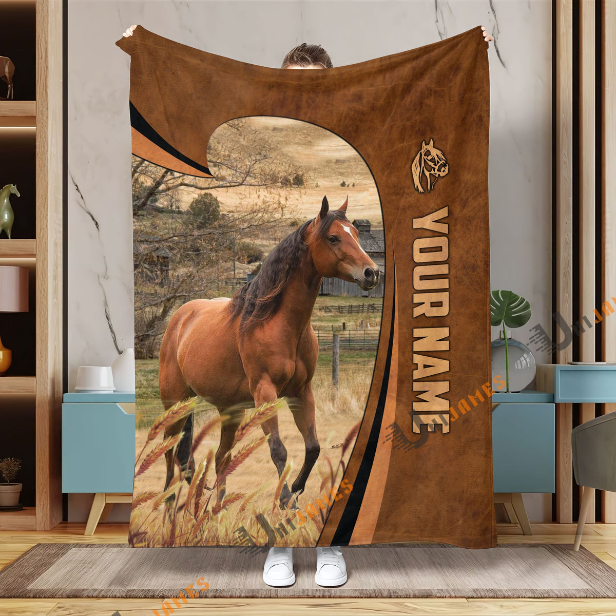 Personalized Name Horse Premium Brown Pattern 3D Blanket