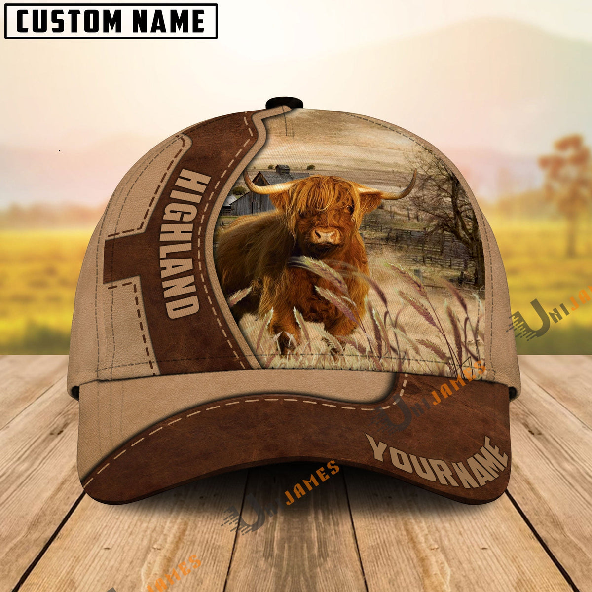Highland Cattle Suede Pattern Customized Name Cap