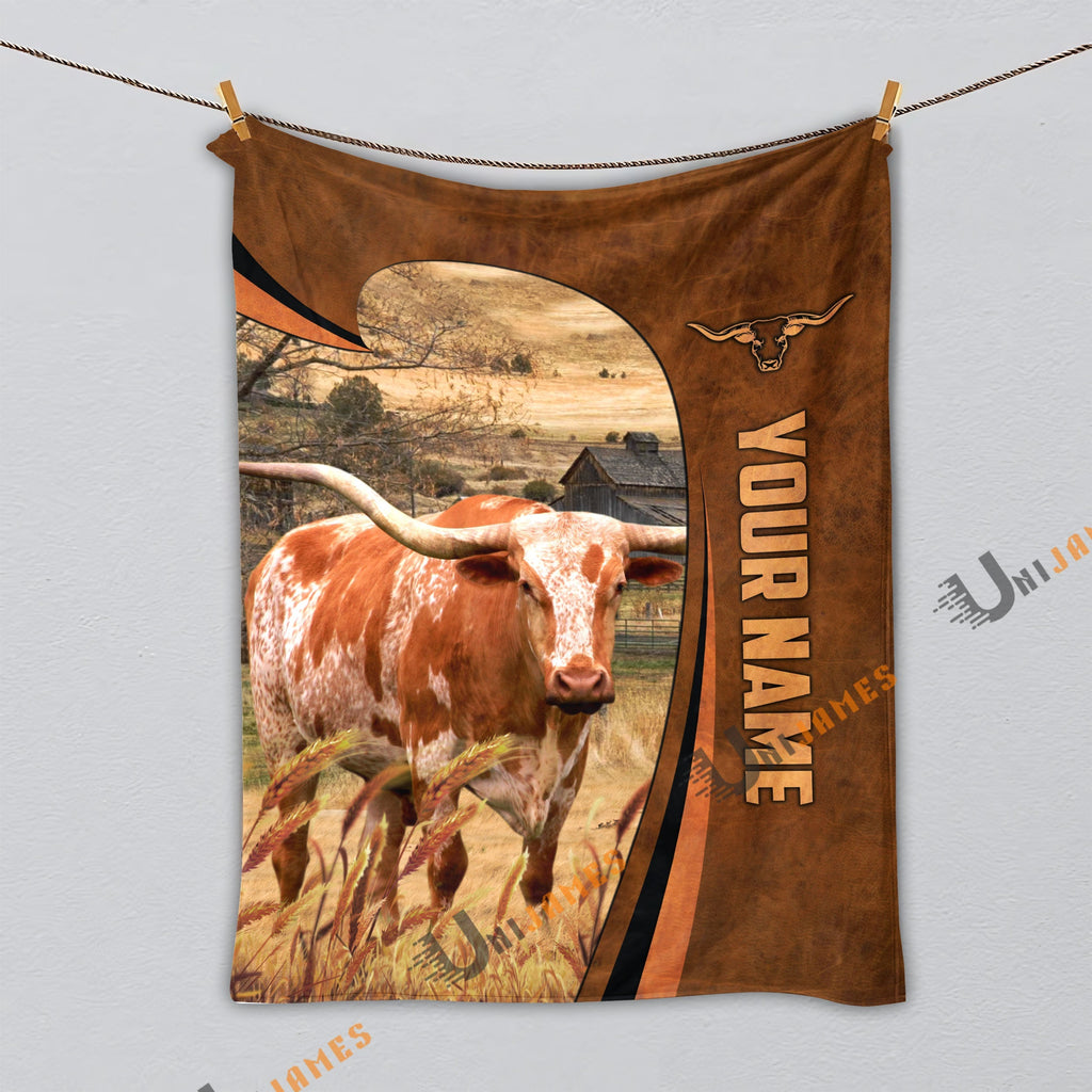 Personalized Name Texas Longhorn Premium Brown Pattern 3D Blanket
