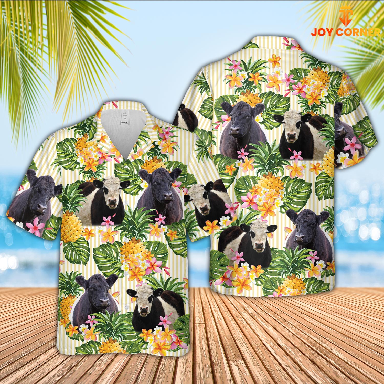 Belted Galloway Pineapple Pattern Hawaiian Shirt