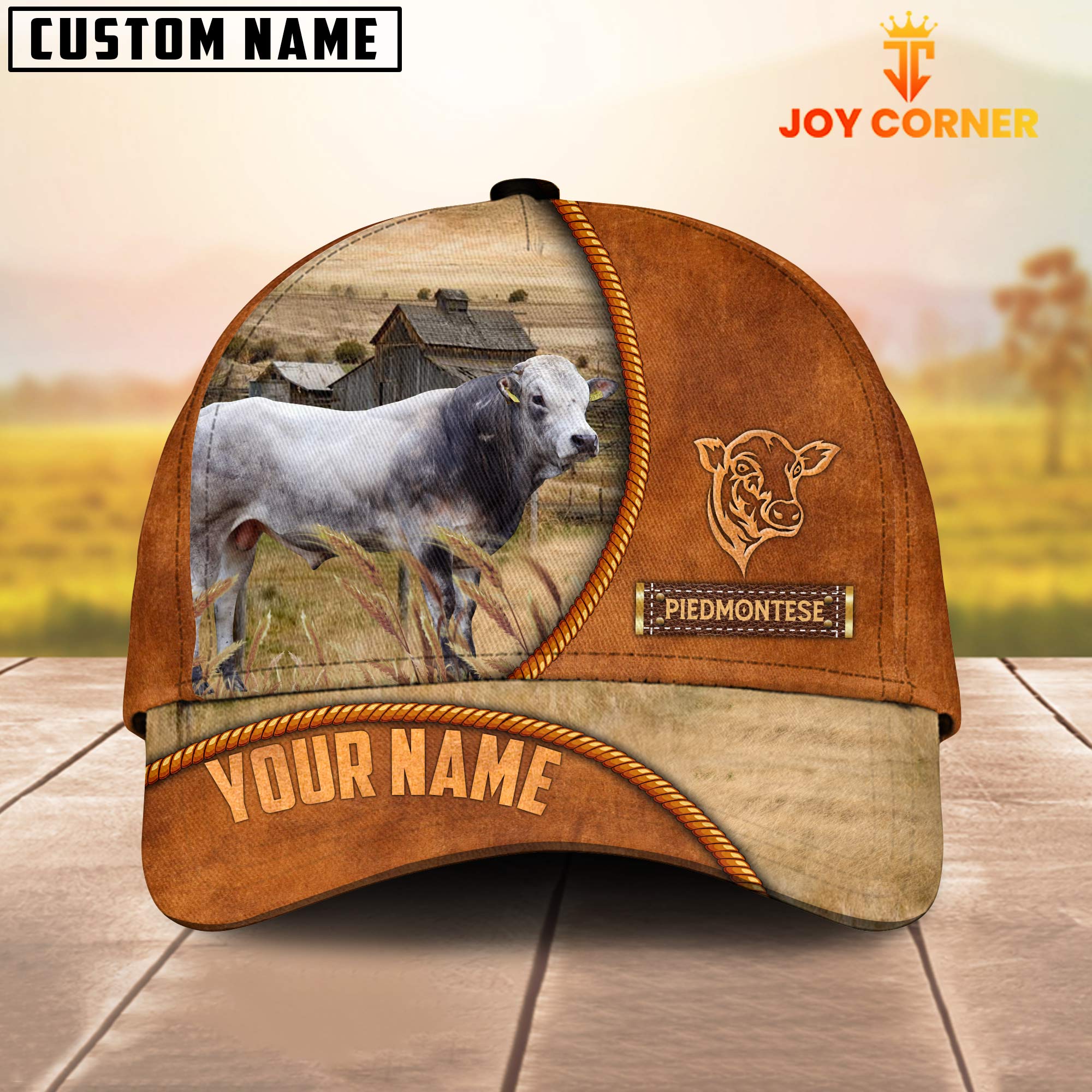 Custom Name Piedmontese Leather Pattern Cap