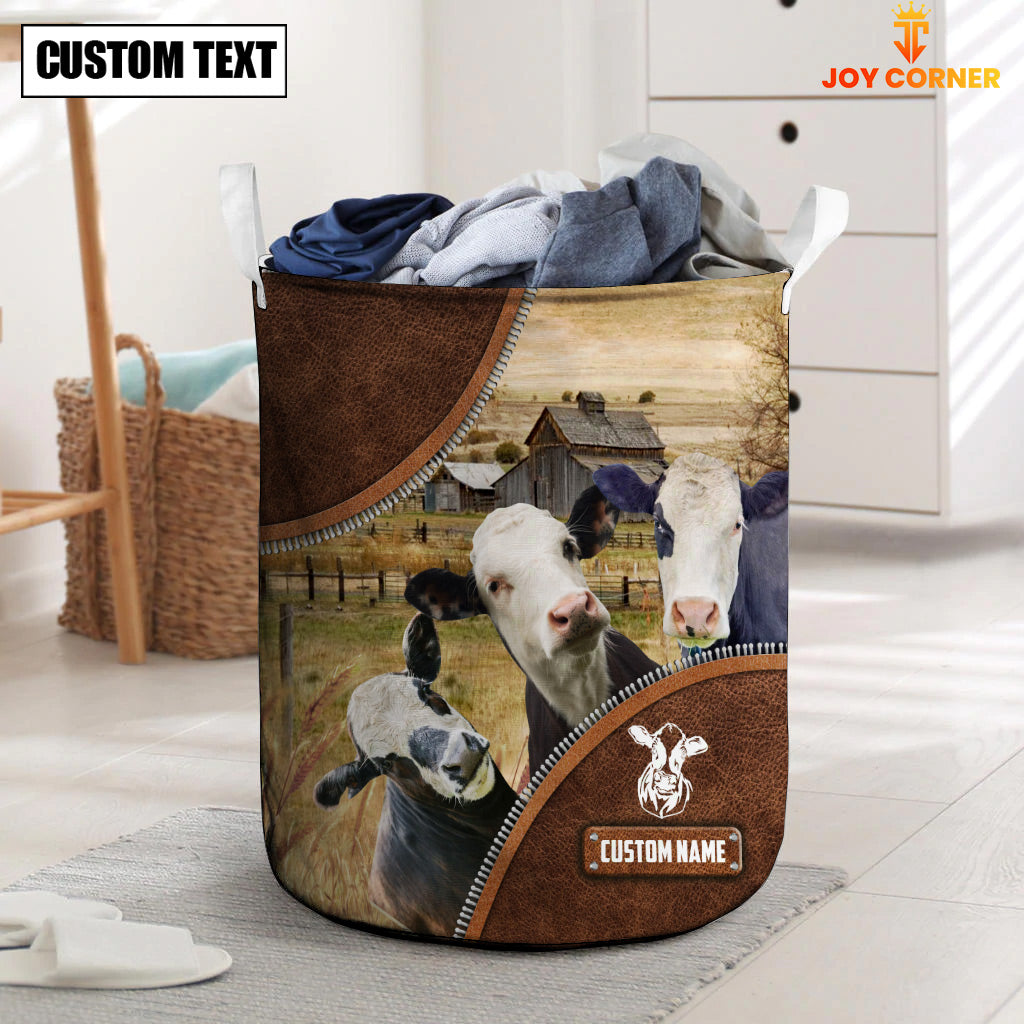 Black Baldy Cow Custom Name Laundry Basket