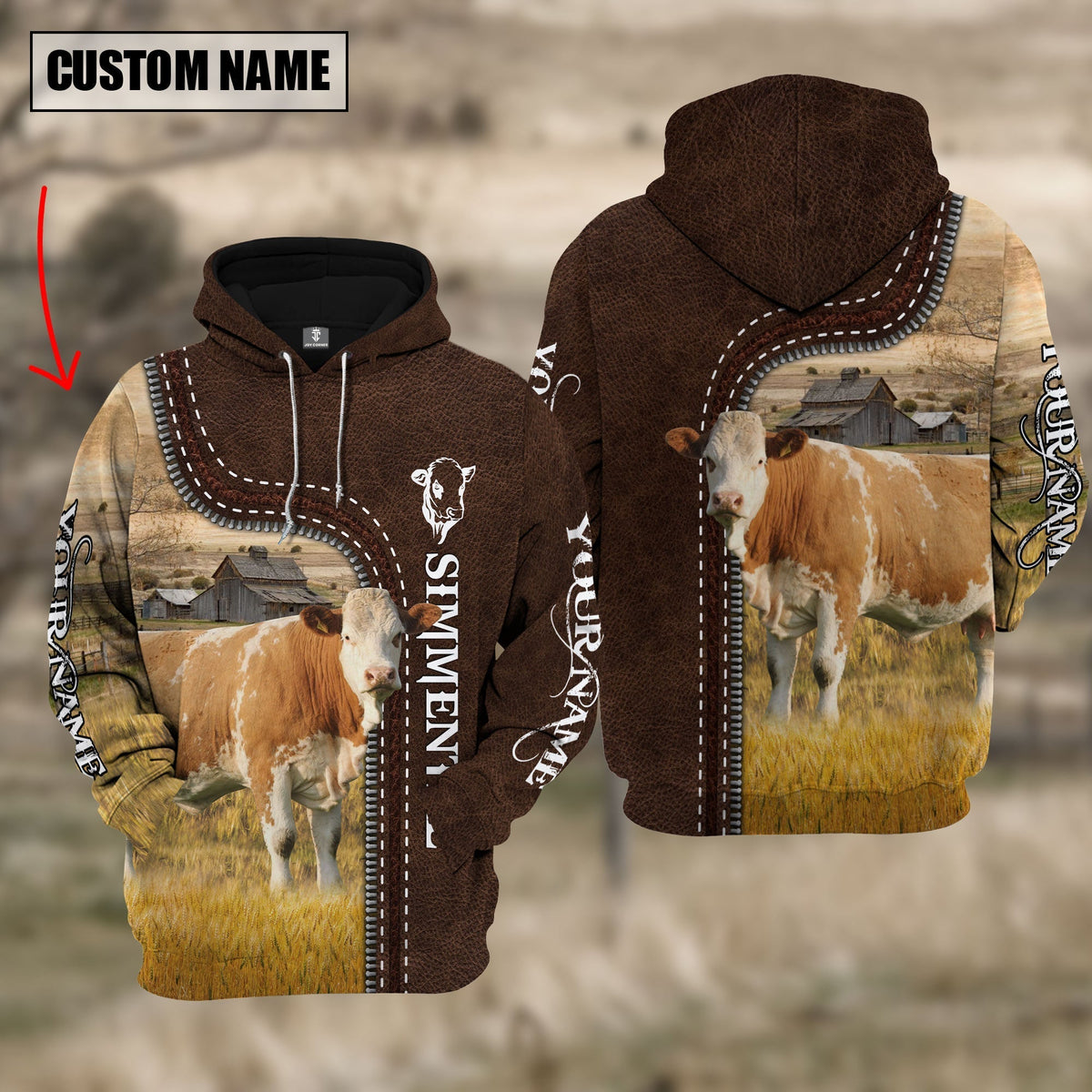 Simmental Farming Leather Pattern Personalized 3D Hoodie