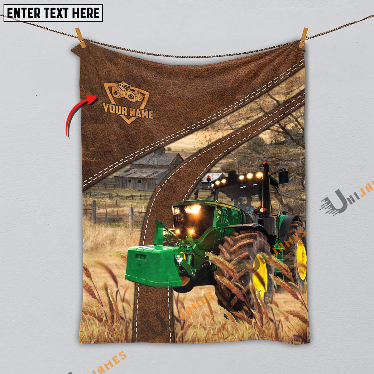 Personalized Name Tractor Brown Blanket