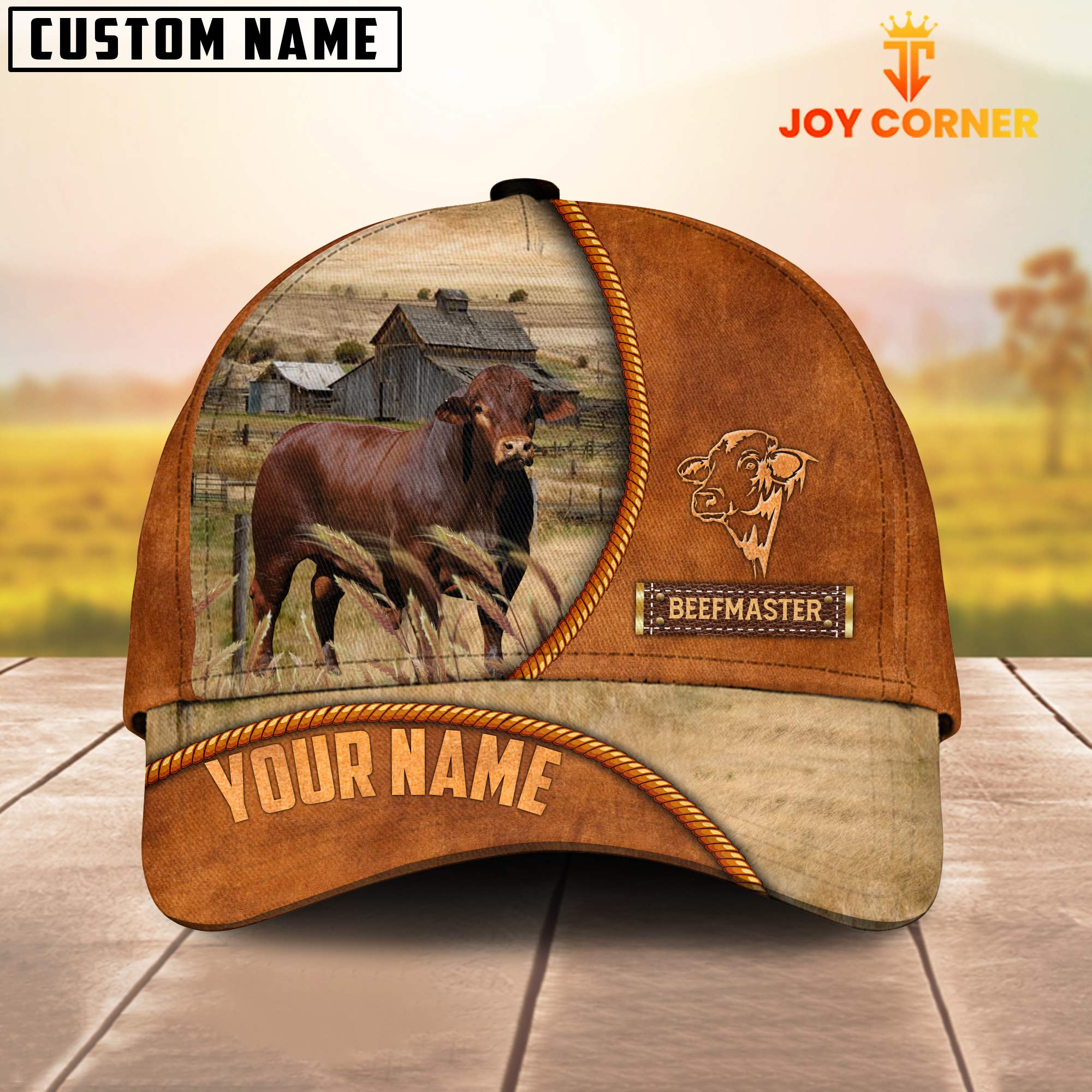 Custom Name Beefmaster Leather Pattern Cap