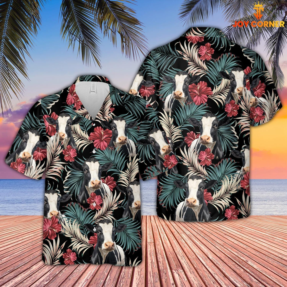 Holstein Dark Red Flowers Pattern Hawaiian Shirt