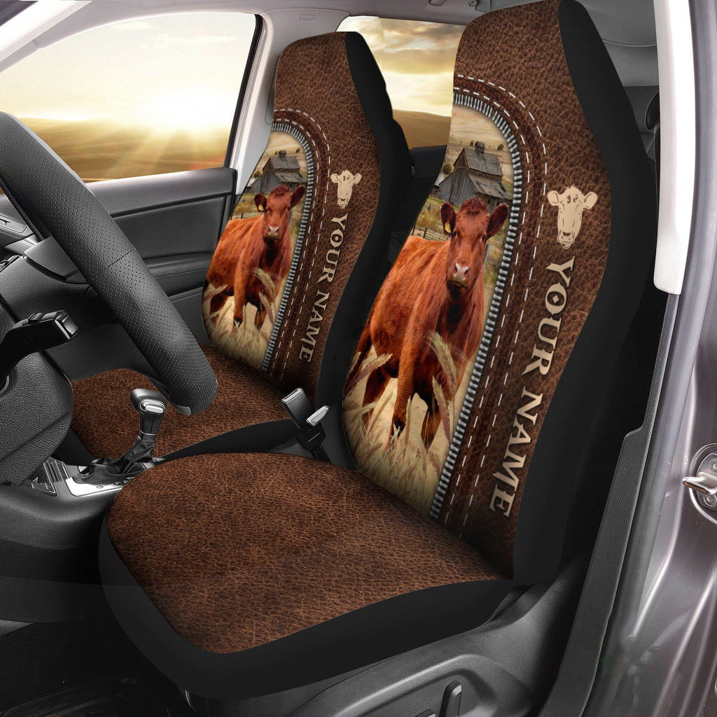 Red Angus Personalized Name Leather Pattern Car Seat Covers Universal Fit (2Pcs)