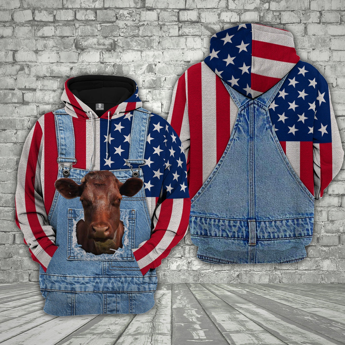 Shorthorn Cattle US Flag Farm Personalized 3D Hoodie