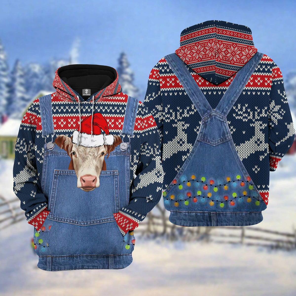 Hereford Cattle Christmas Knitting Pattern 3D Hoodie