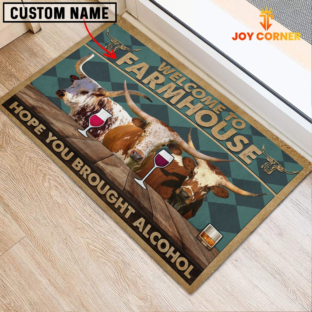 Texas Longhorn Hope You Bought Alcohol Custom Name Doormat