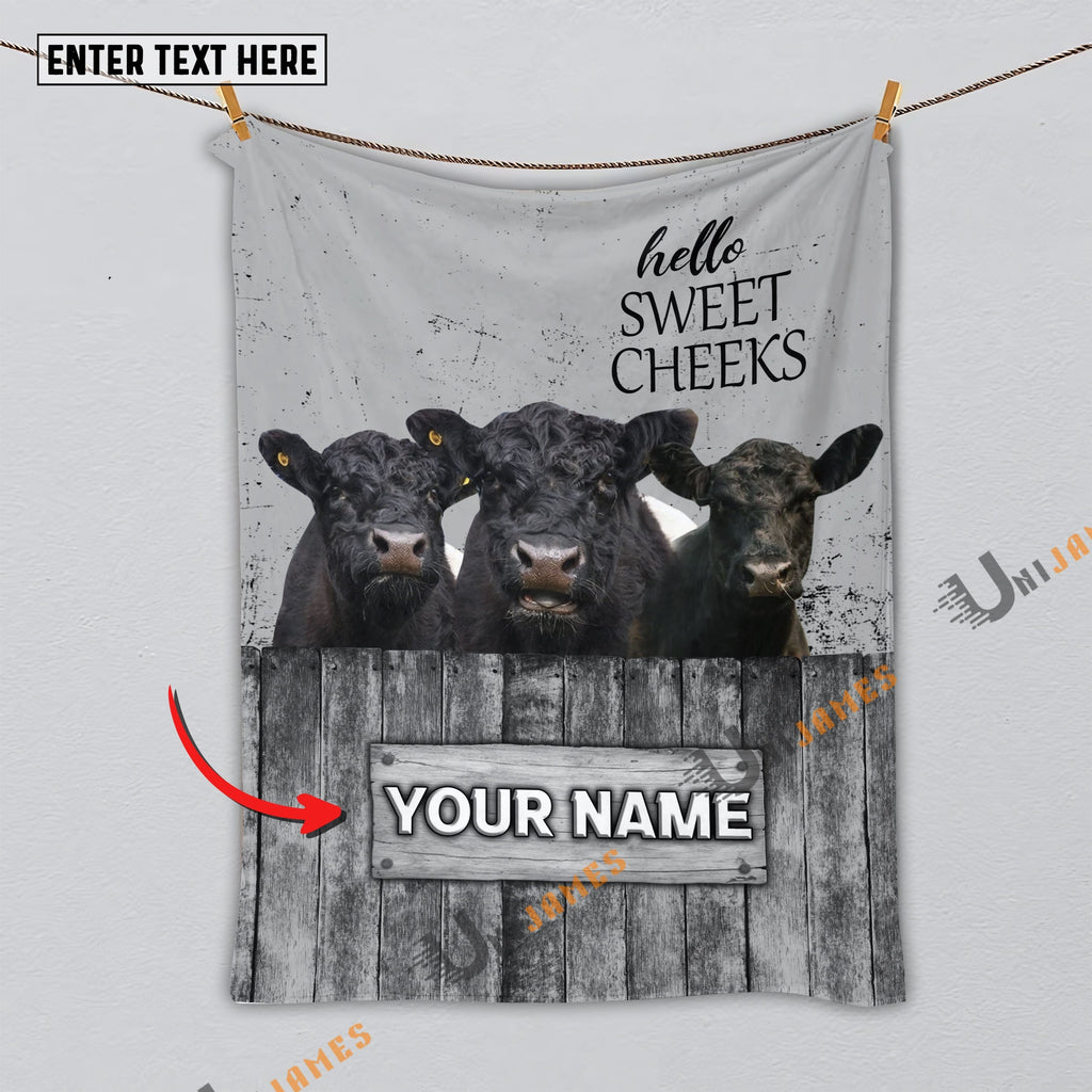 Personalized Name Belted Galloway Hello Sweet Cheeks Pattern Blanket