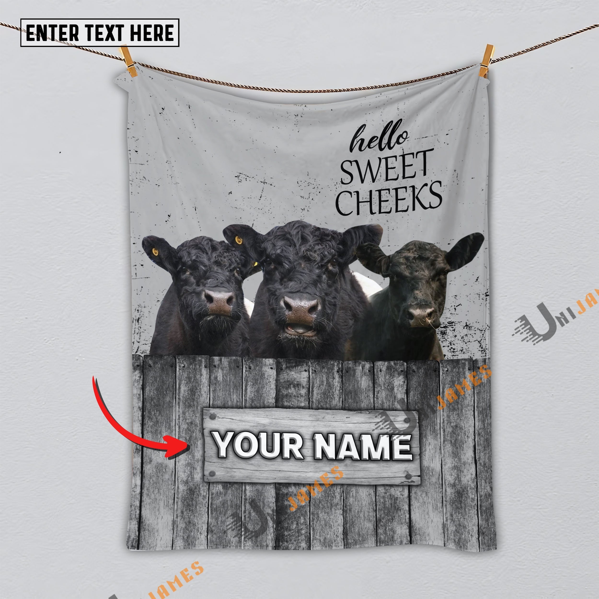 Personalized Name Belted Galloway Hello Sweet Cheeks Pattern Blanket