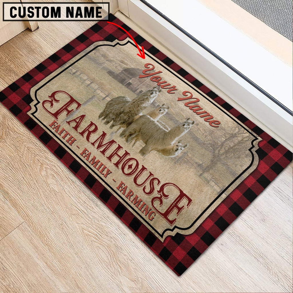 Llama Faith Family Farming Custom Name Doormat