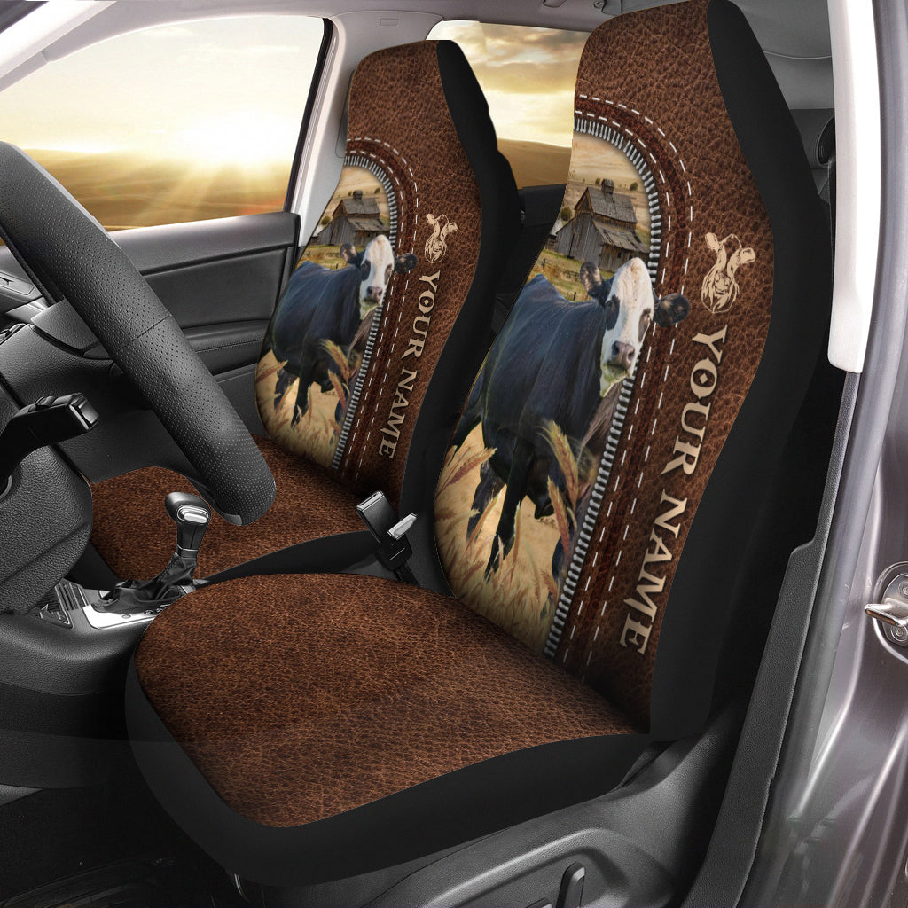Black Baldy Personalized Name Leather Pattern Car Seat Covers Universal Fit (2Pcs)