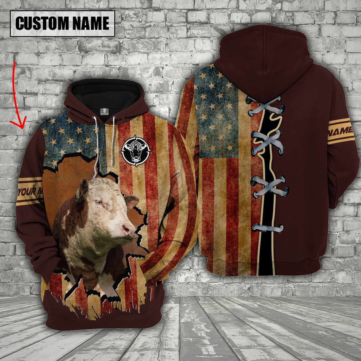 Hereford US Flag Retro Personalized 3D Hoodie