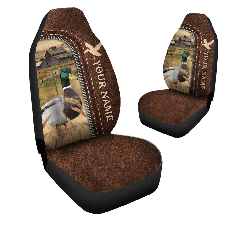 Mallard Ducks Personalized Name Leather Pattern Car Seat Covers Universal Fit (2Pcs)