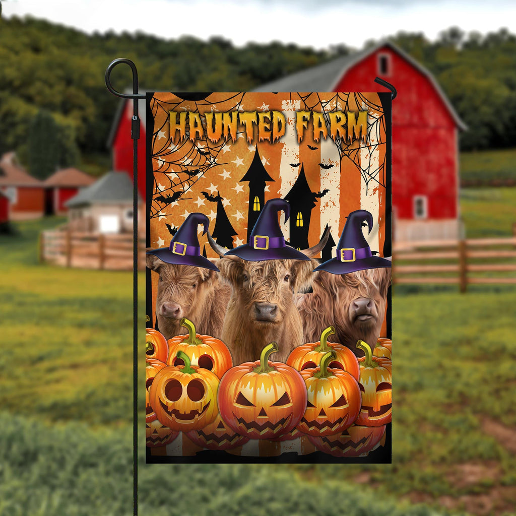 Highland Cattle Haunted Farm Halloween Flag