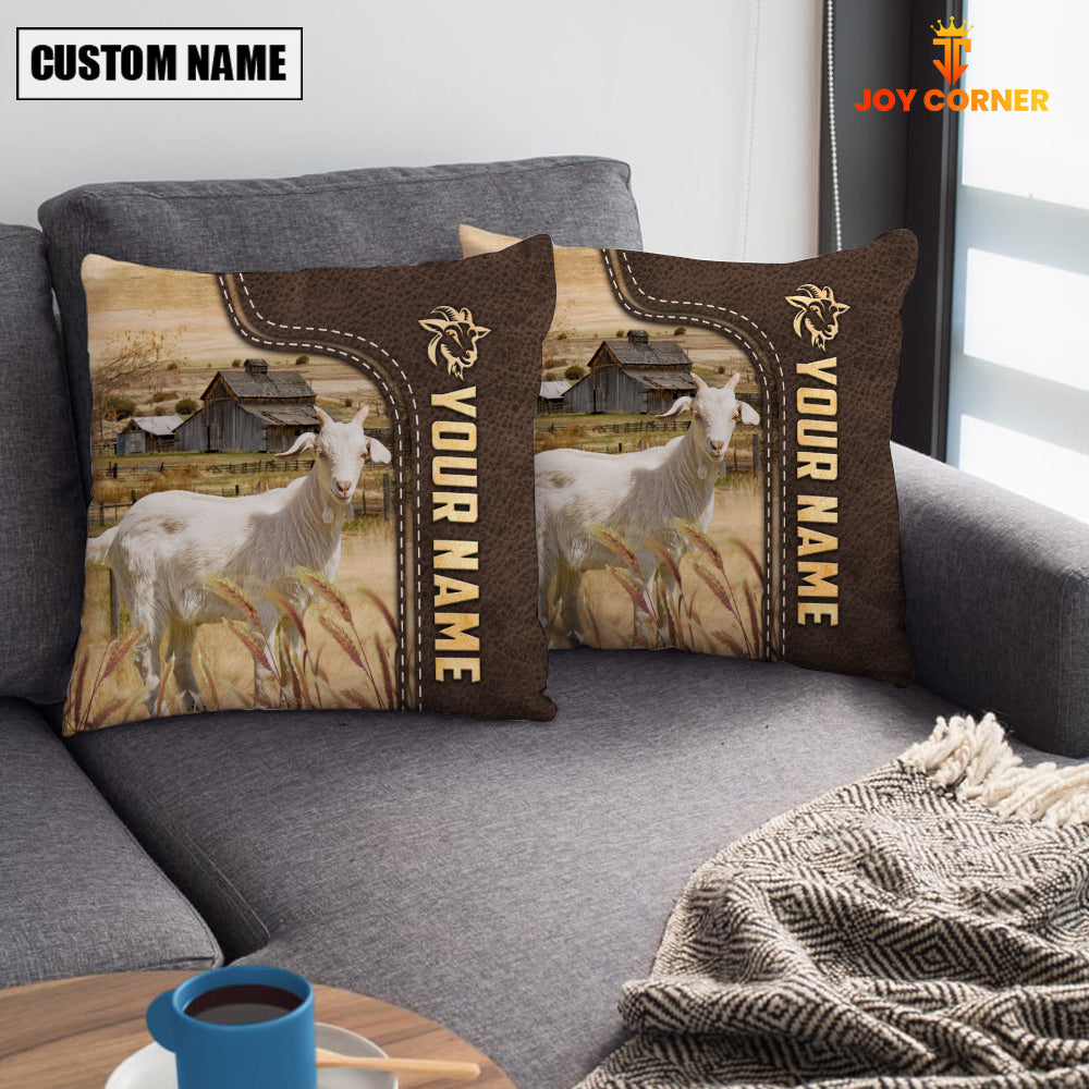 Goat Custom Name Leather Pattern Pillow Case
