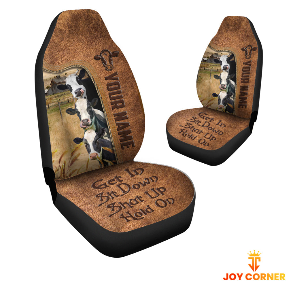 Holstein Happiness Personalized Name Leather Pattern Car Seat Covers Universal Fit (2Pcs)