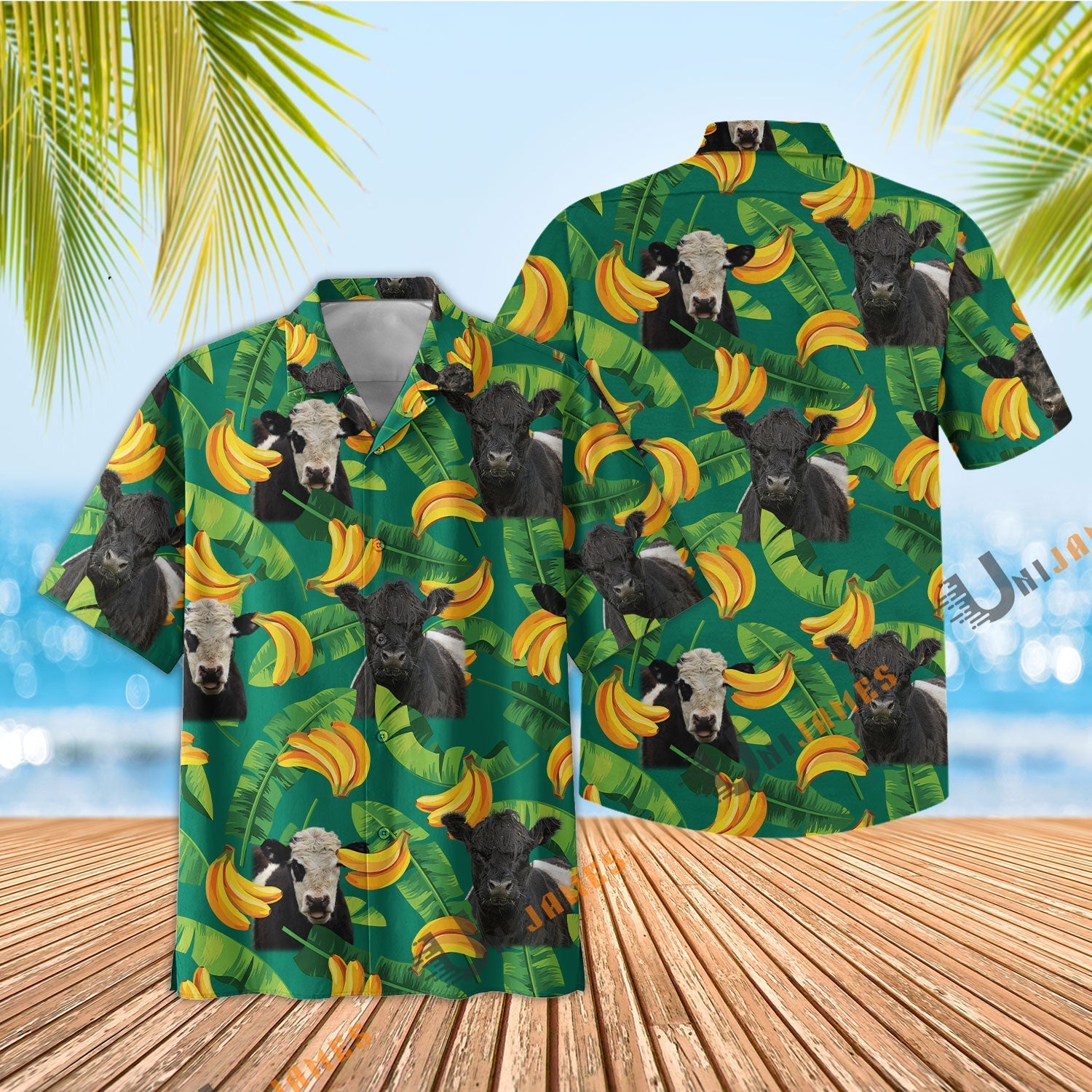 Belted Galloway Banana Green Summer Hawaiian Shirt
