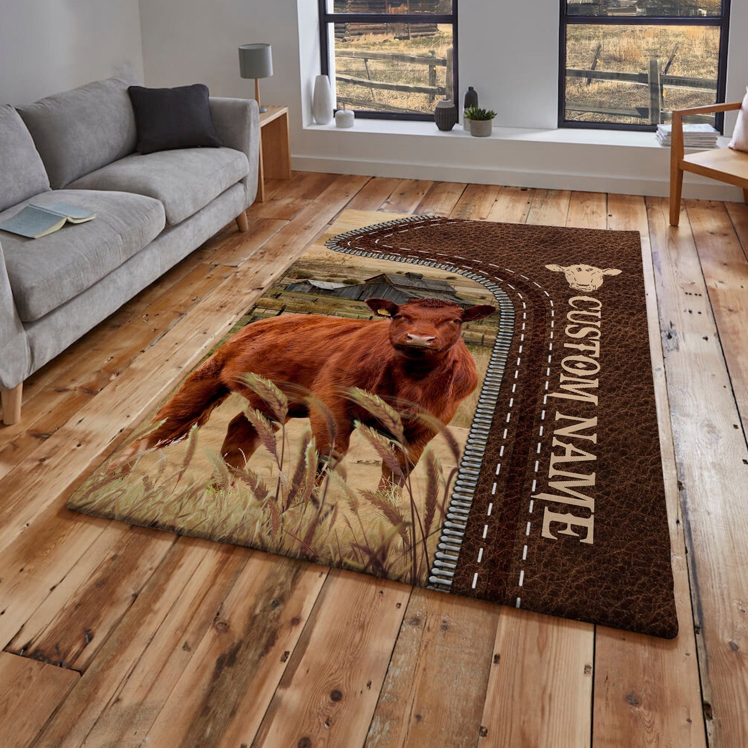 Red Angus Farming Personalized Name 3D Rug