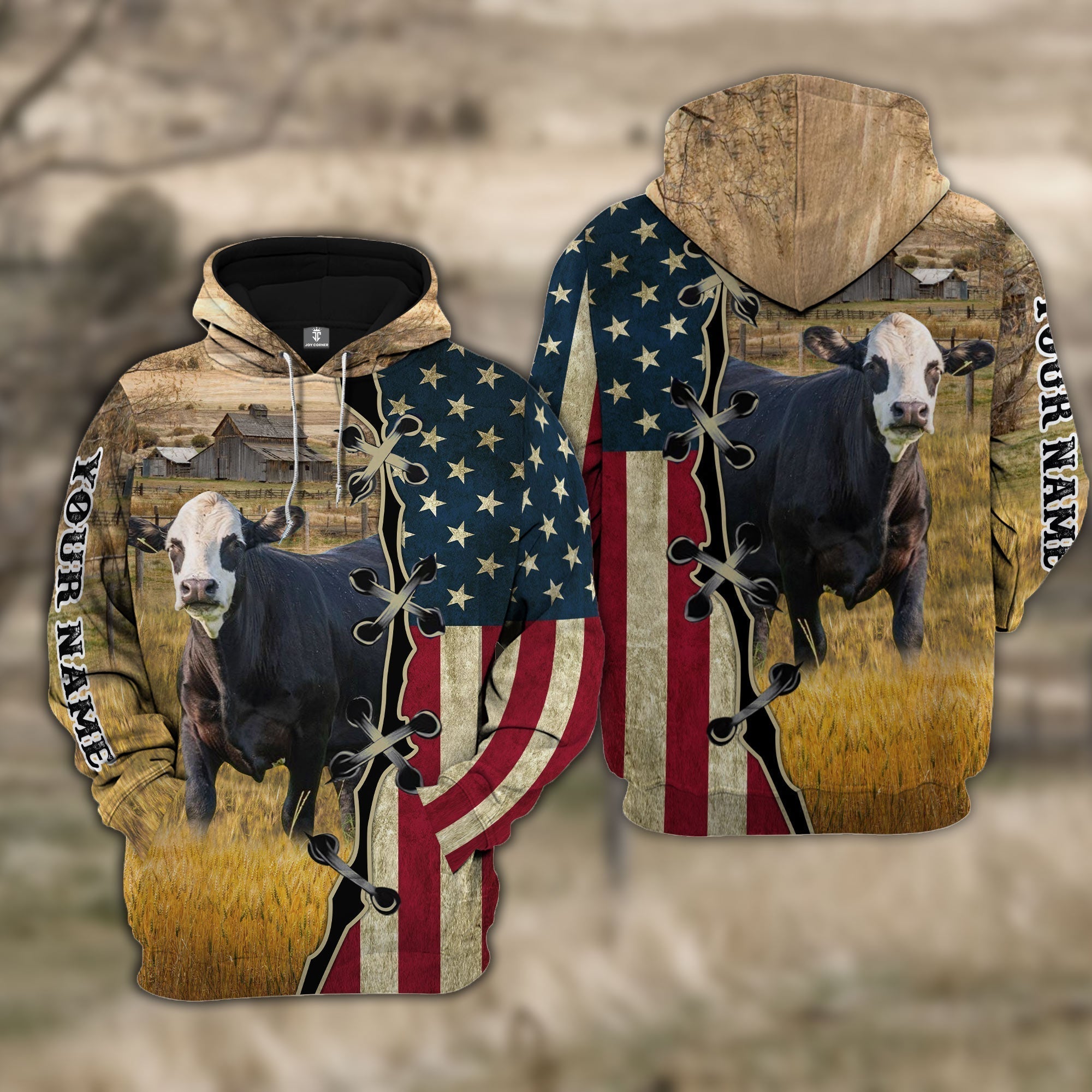 Custom Name Black Baldy Cattle American Flag 3D Shirt