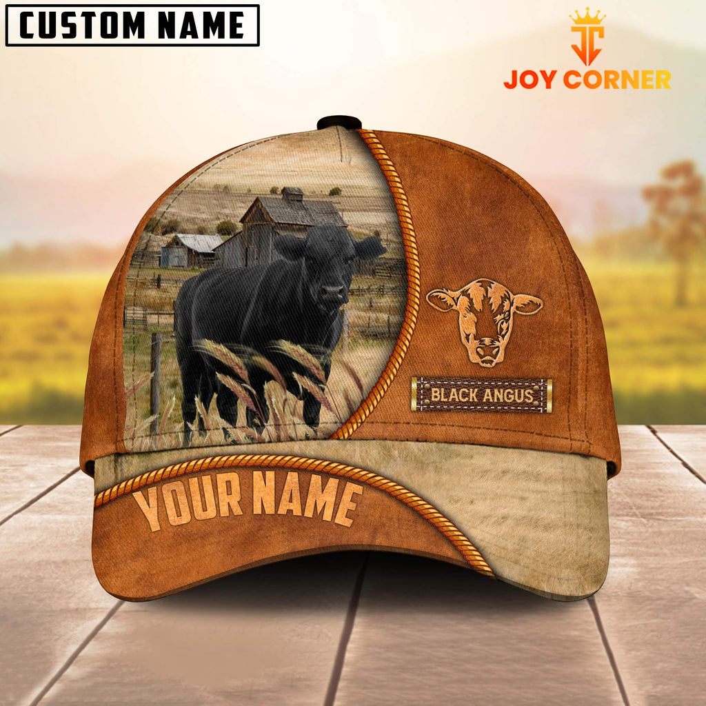 Custom Name Black Angus Leather Pattern Cap TT2