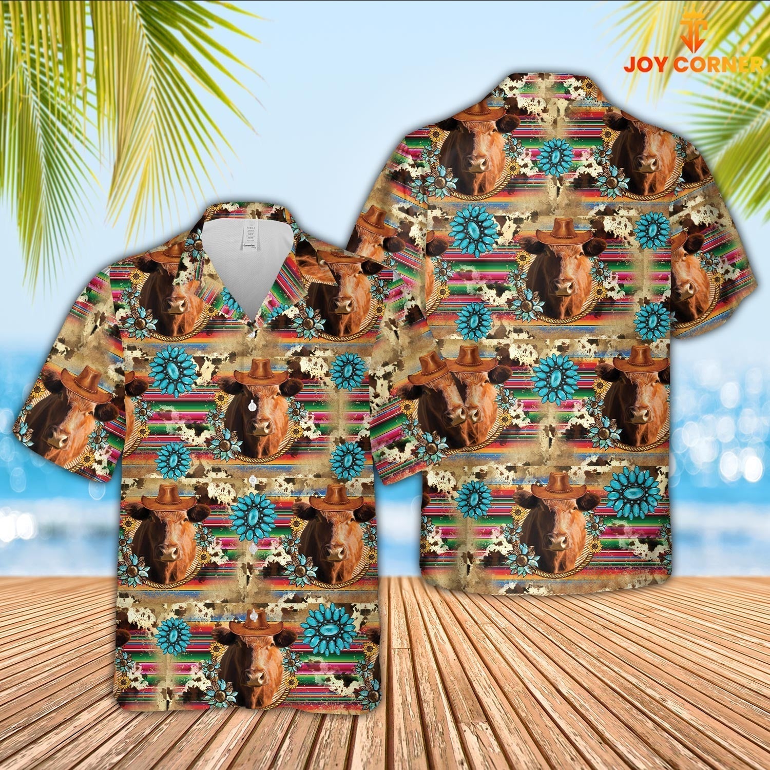 Red Angus Cowboy Pattern 3D Hawaiian Shirt