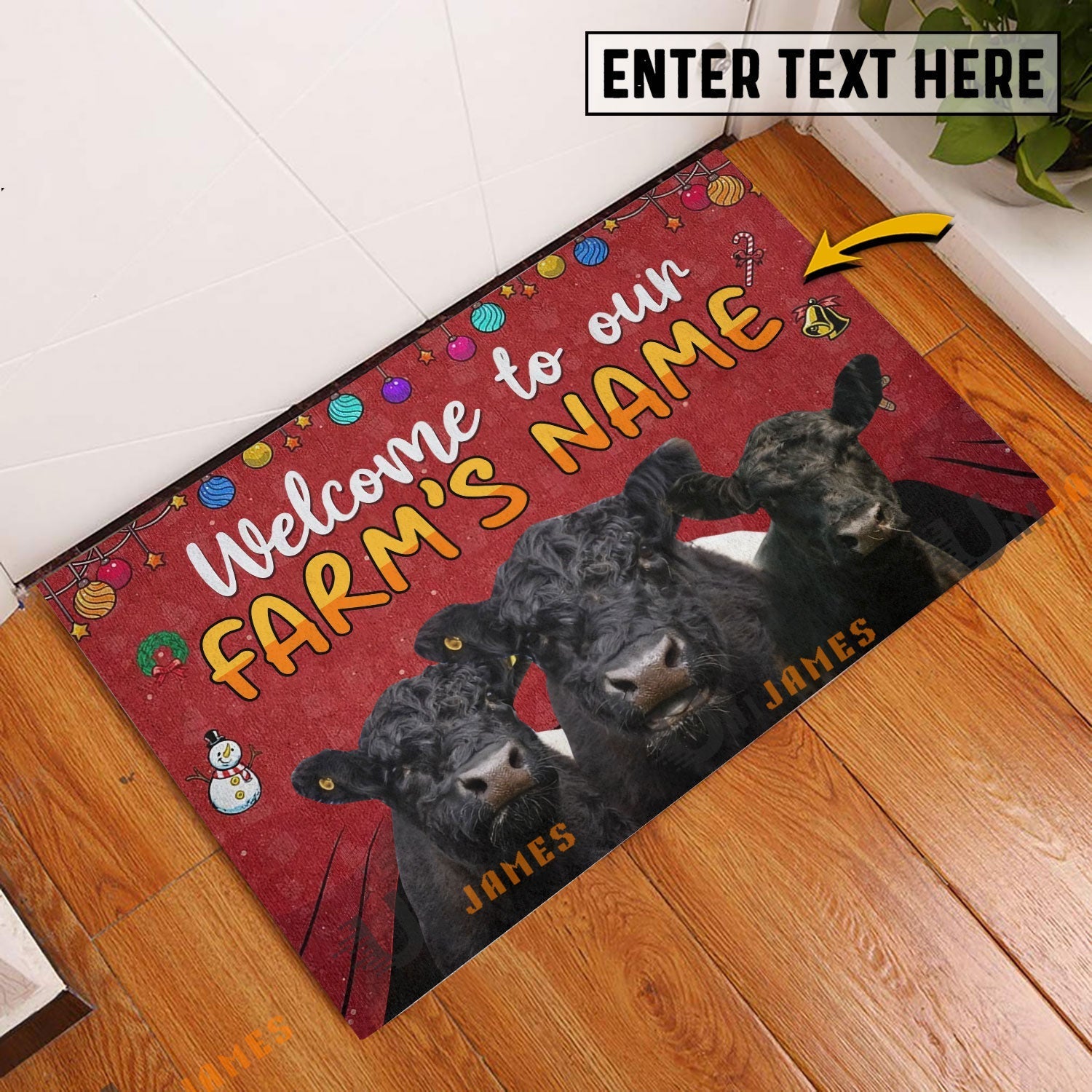 Belted Galloway Christmas Custom Name Doormat