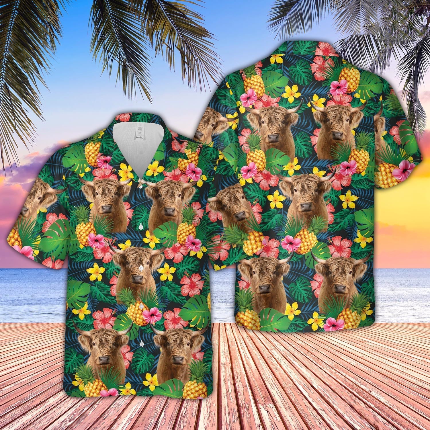 Highland Cattle Summer Pattern 3D Hawaiian Shirt