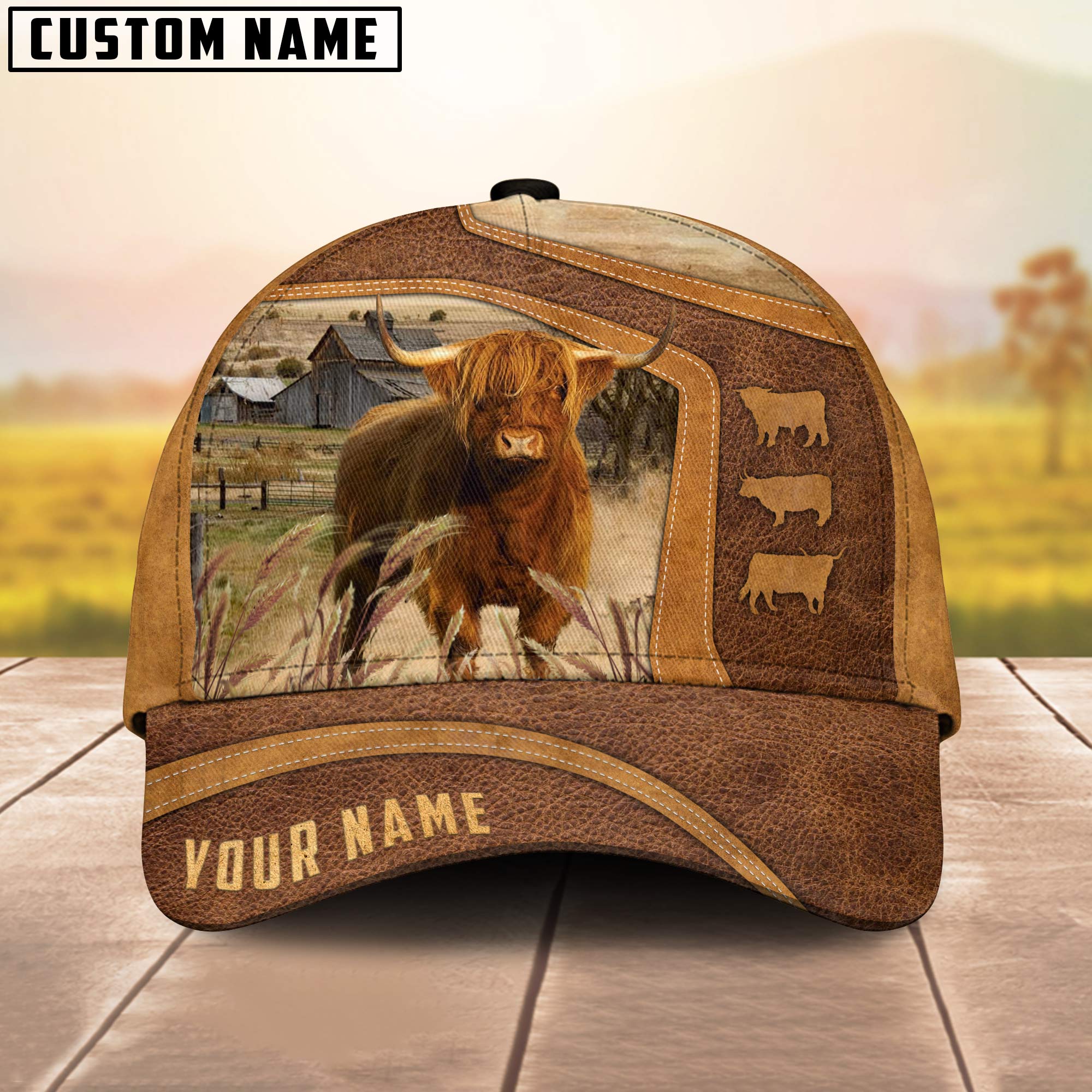 Highland Cattle On The Farm Custom Name Cap
