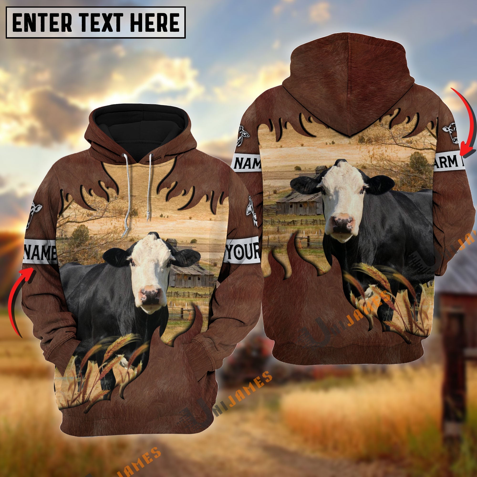 Black Baldy Brown Hair Pattern Personalized Name 3D Hoodie