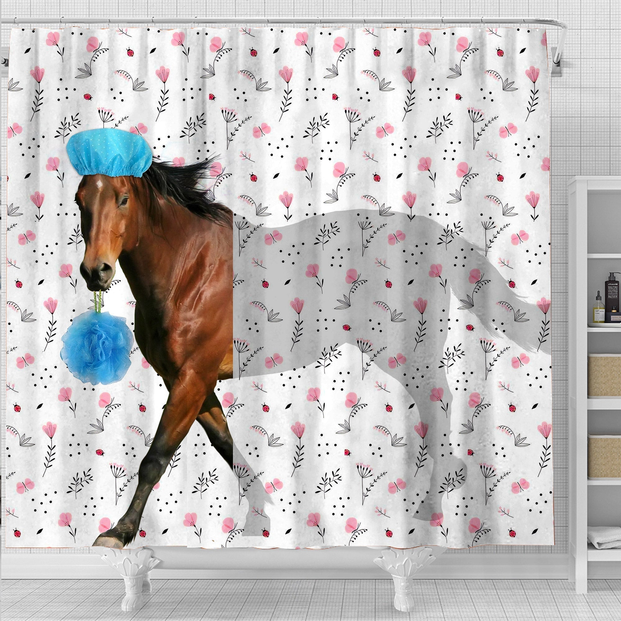 Horse Flower 3D Shower Curtain