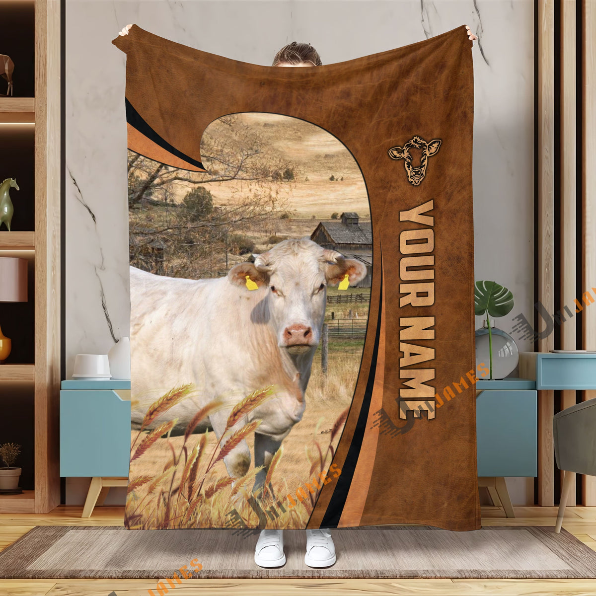 Personalized Name Charolais Premium Brown Pattern 3D Blanket