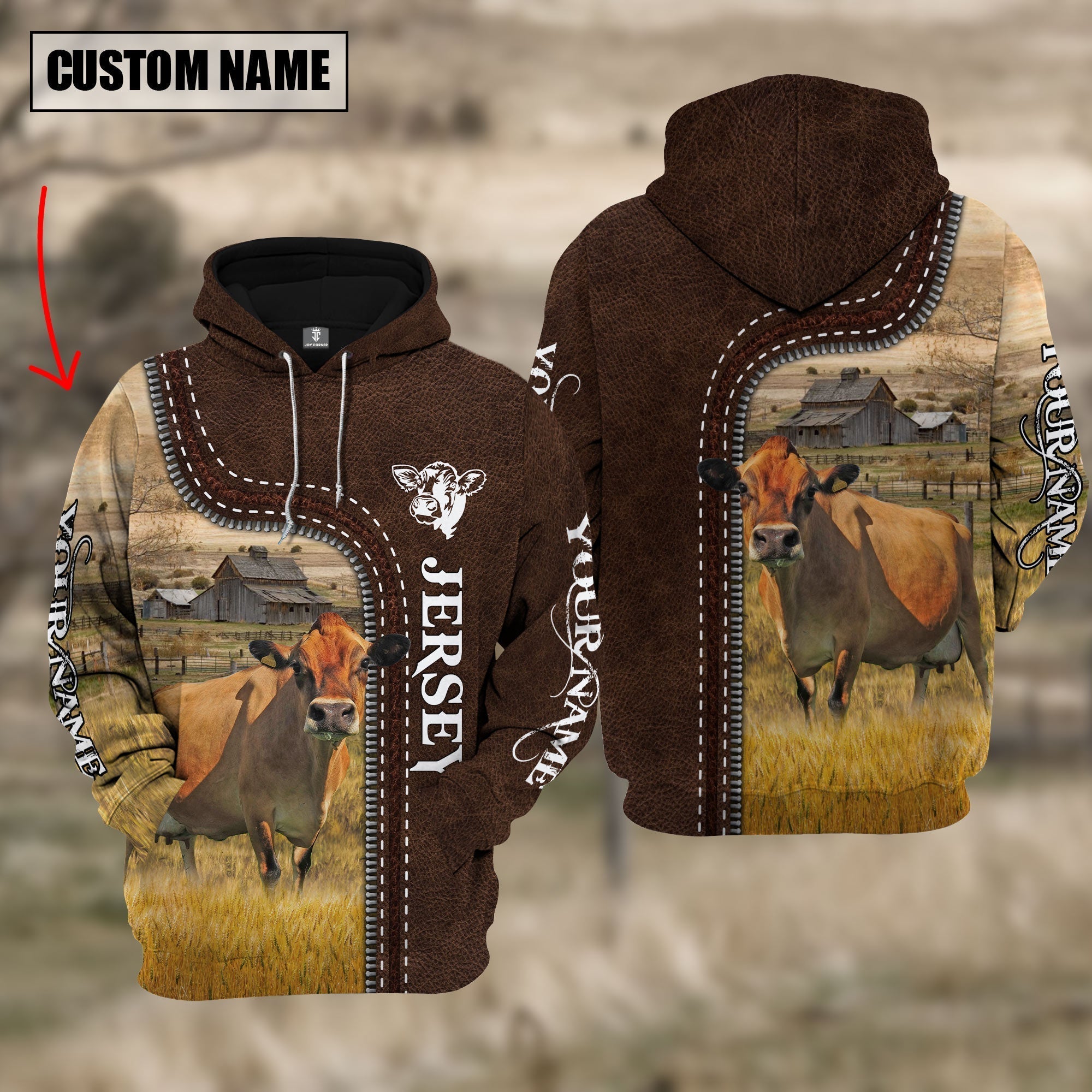 Jersey Farming Leather Pattern Personalized 3D Hoodie