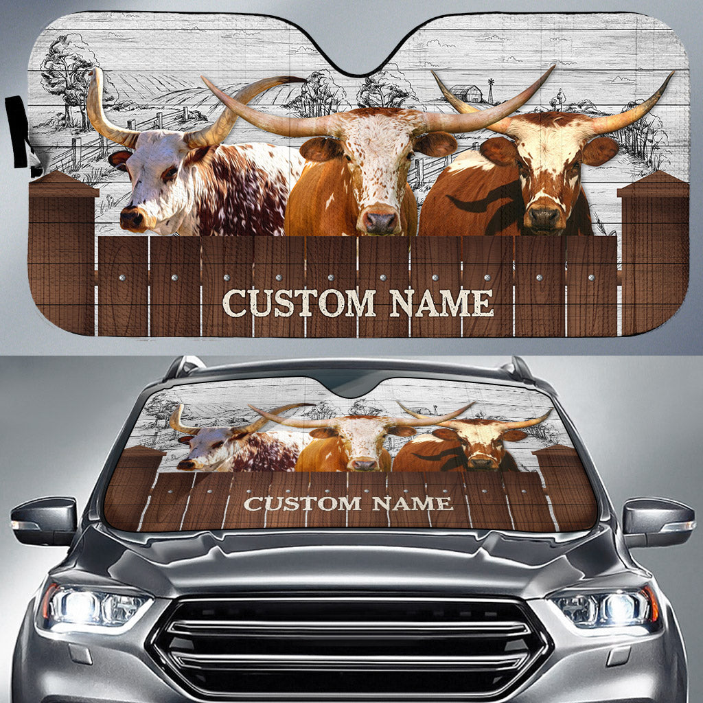 Texas Longhorn Farming Custom Name 3D Sun Shade