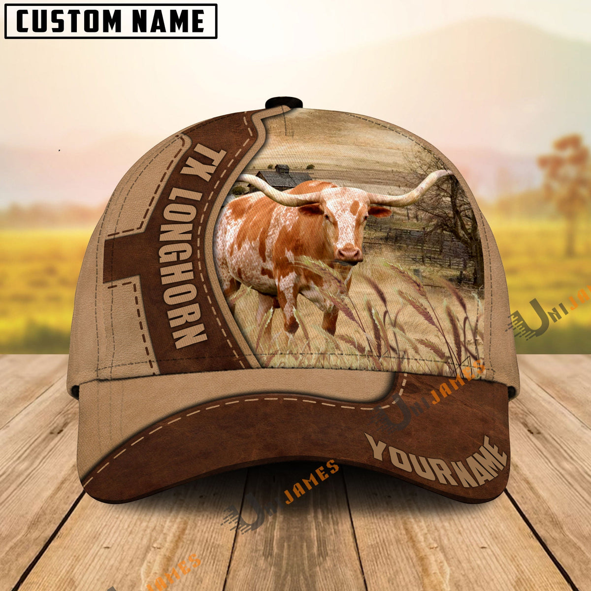 Texas Longhorn Suede Pattern Customized Name Cap