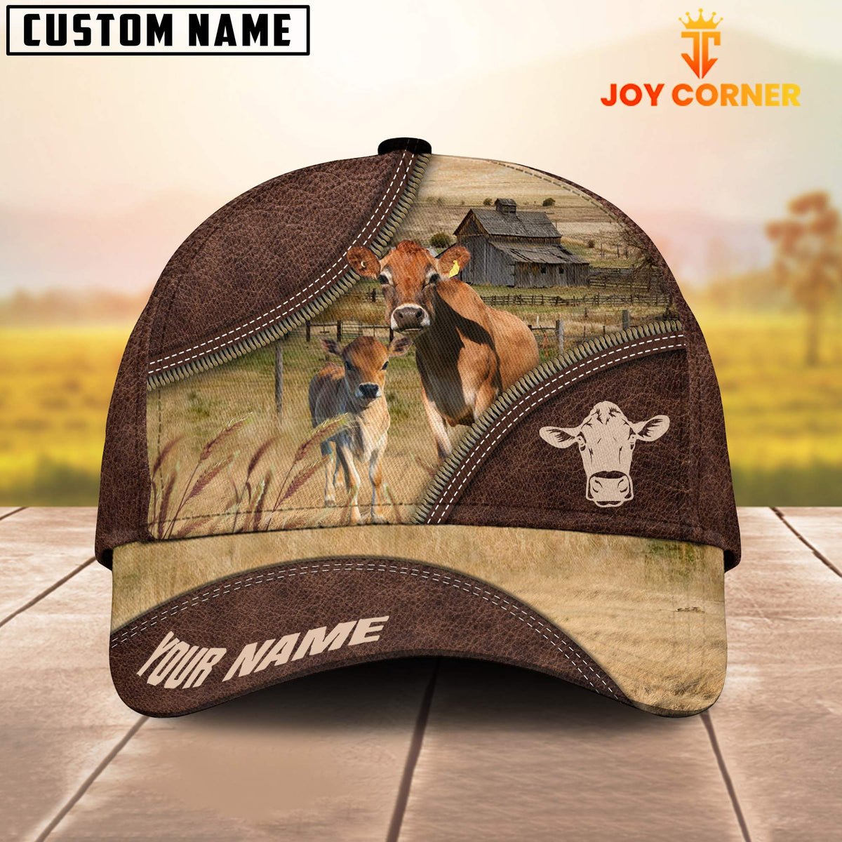 Jersey On The Farm Customized Name 3D Brown Cap