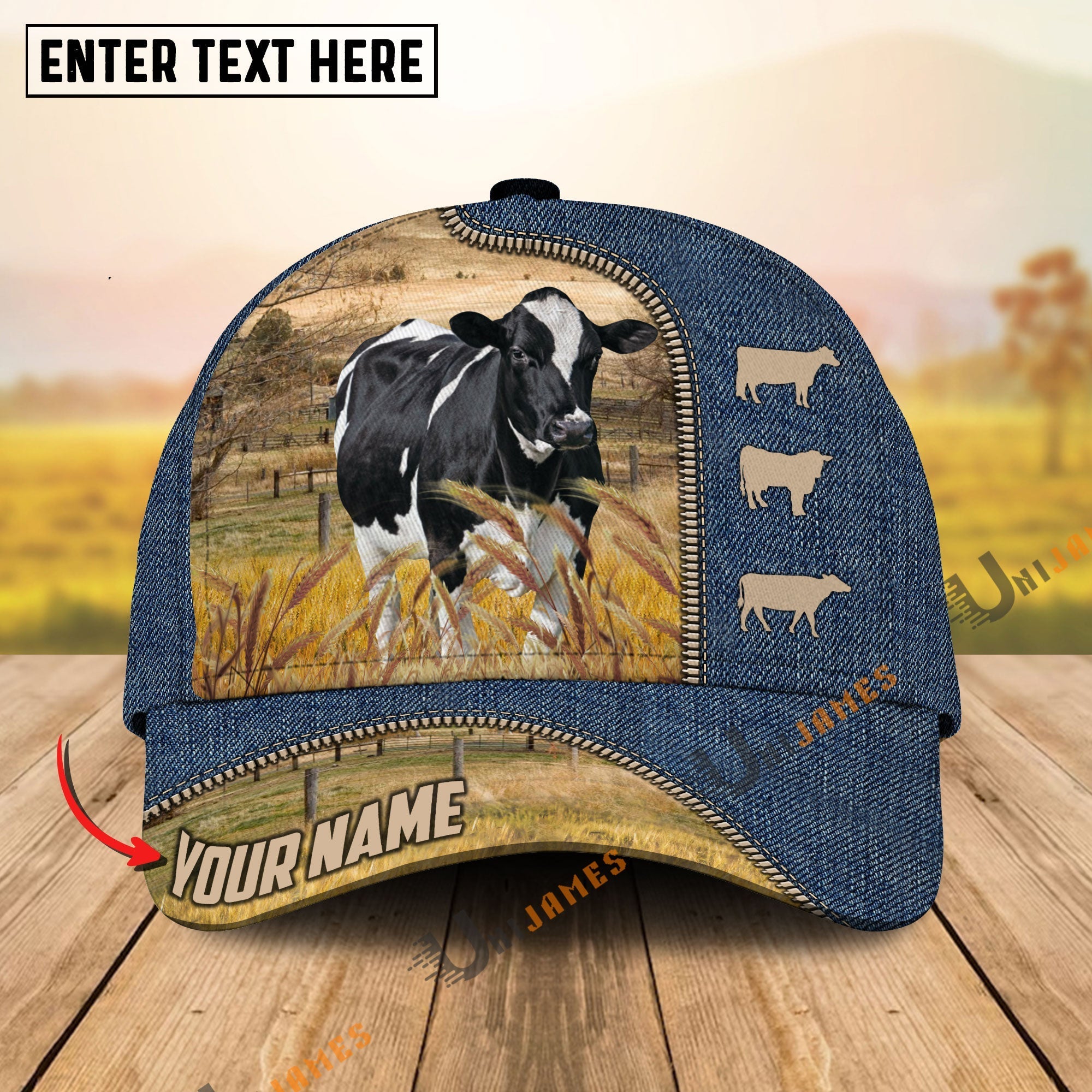 Holstein Farm Jeans Pattern Customized Name Cap