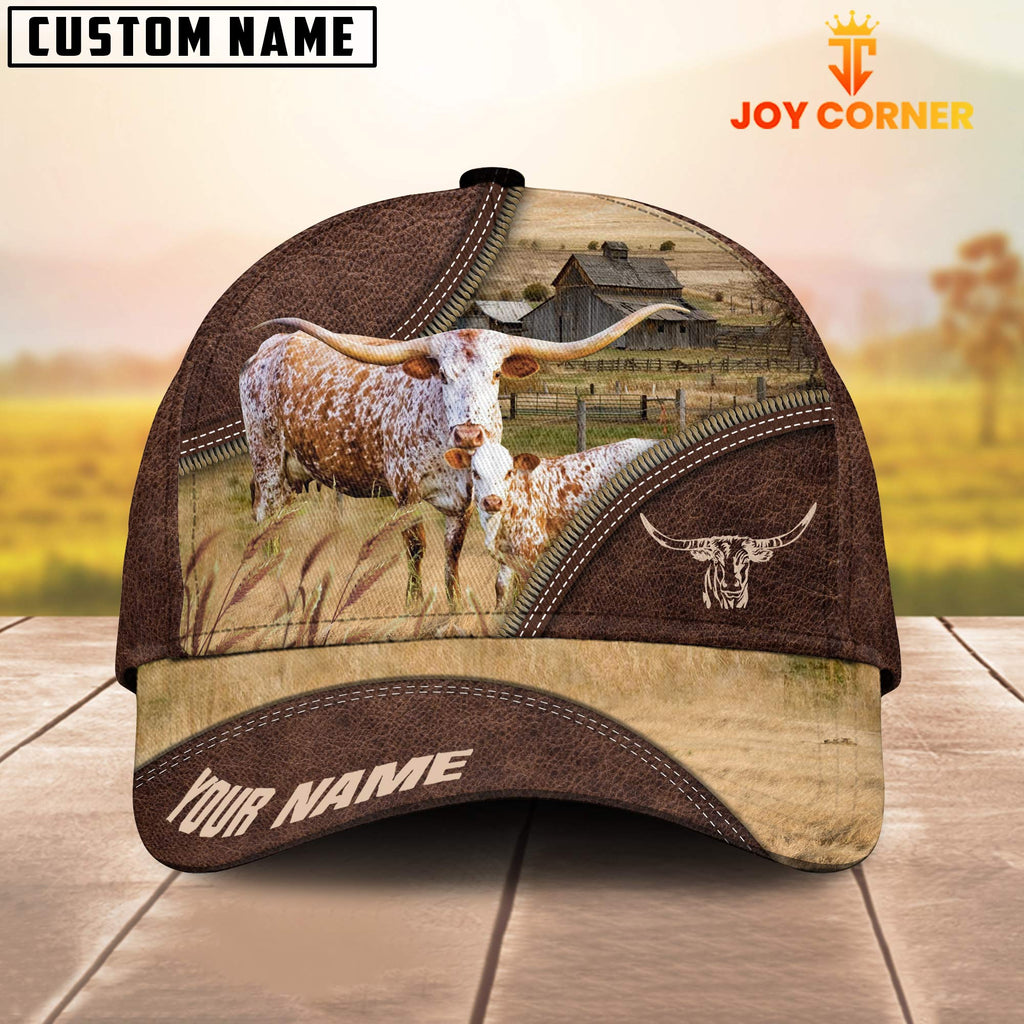 Texas Longhorn On The Farm Customized Name 3D Brown Cap